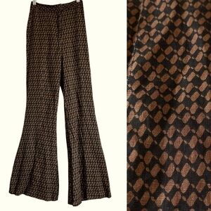 DISSH LINEN BLACK AND BROWN GEOMETRIC PATTERN FLARE PANTS SIZE 4